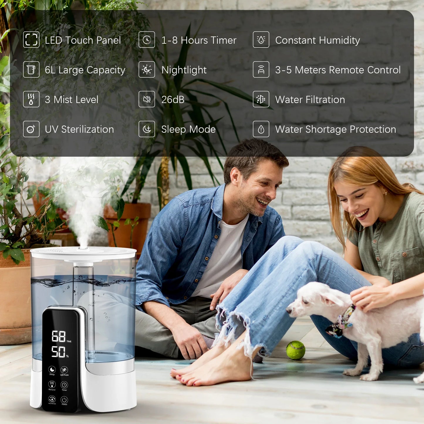 Sejoy Air Humidifier For Bedrooms 6L Auto Shut Off Ultrasonic Top Mist Office Humidifier Aroma Diffuser