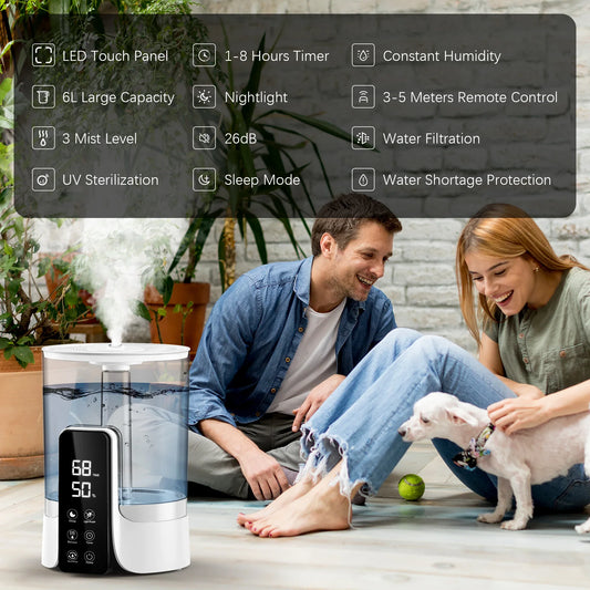 Sejoy Air Humidifier For Bedrooms 6L Auto Shut Off Ultrasonic Top Mist Office Humidifier Aroma Diffuser