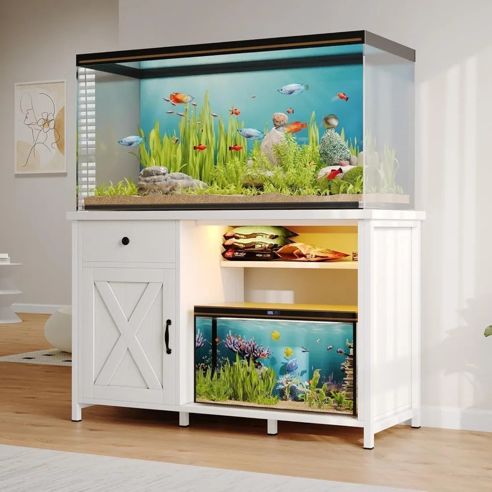 ZHUOTING PremiumGrade SolidWood Aquarium Stand With Integrated LEDLighting USBOutlets System