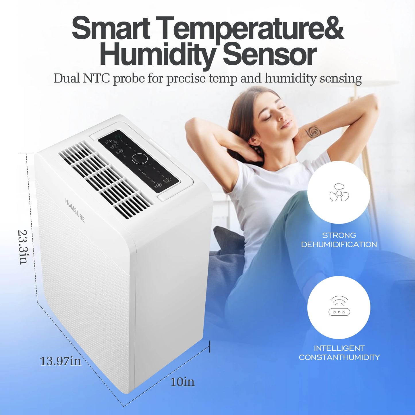 HUMSURE 4500 Sq. Ft 70 Pints Dehumidifier for Basement and Home, Bedroom, Equipped With Drainage Hose, Automatic Defrosting