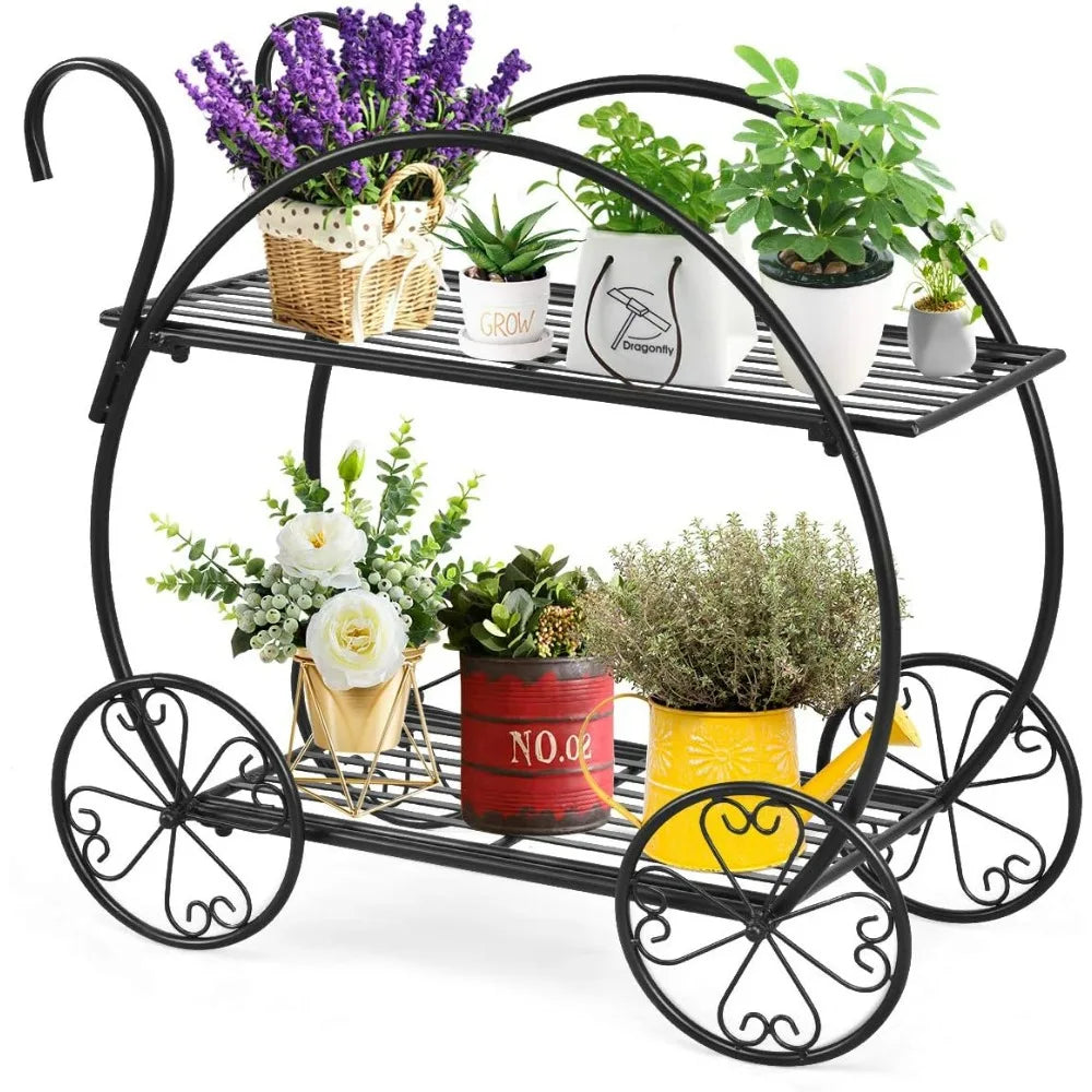 Plant Stand with 4 Decorative Wheels, Succulent Collection Flower Pot Holder Display Shelf for Home Patio Garden Flower Shop
