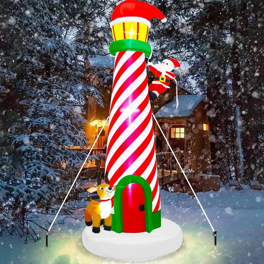 Hign-concerned Christmas Lighthouse Inflatable With Santa And Reindeer