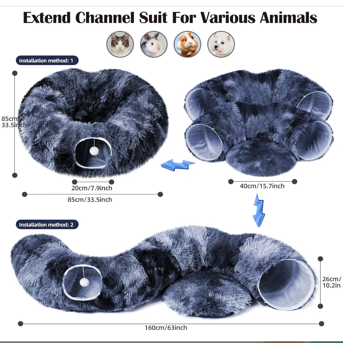 Kylinsure Hypoallergenic UltraSoft Plush Cat Tunnel Bed With RemovableMachineWashableCover