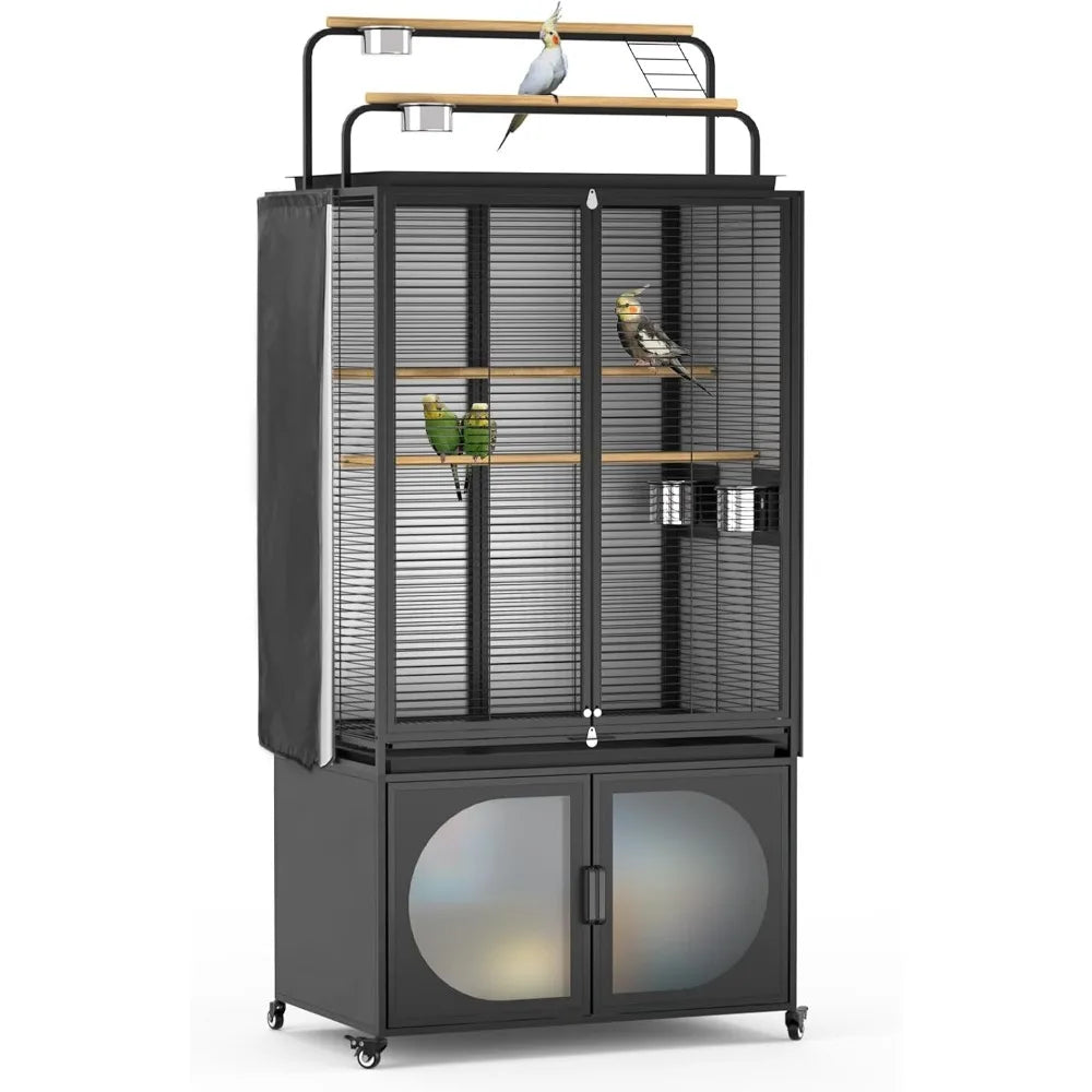 Premium Quality StainlessSteelBird Enclosure Featuring PlayTopAccess And RollingStorageCabinet