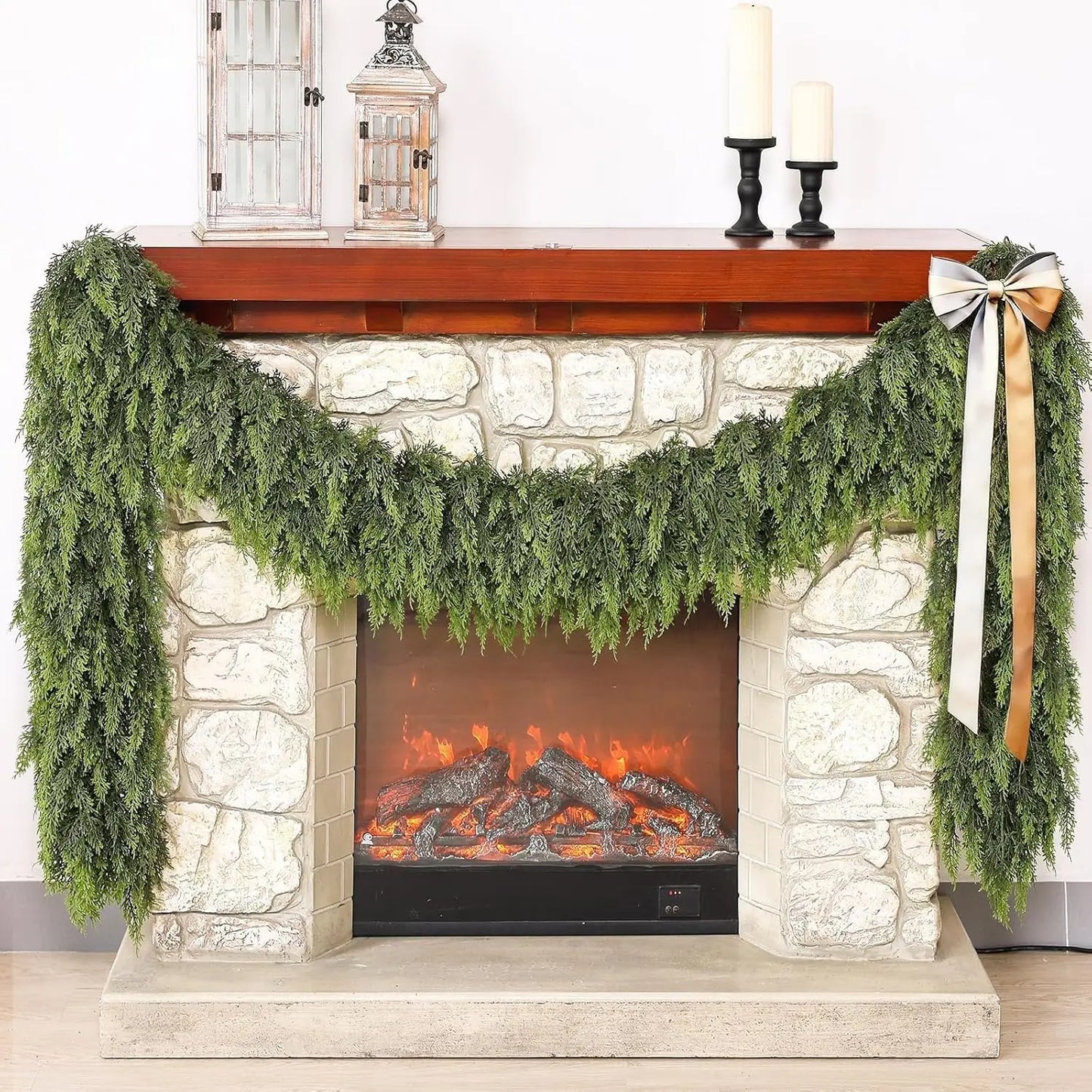 XMSJ Real Touch Cedar Garland Indoor Christmas Greenery