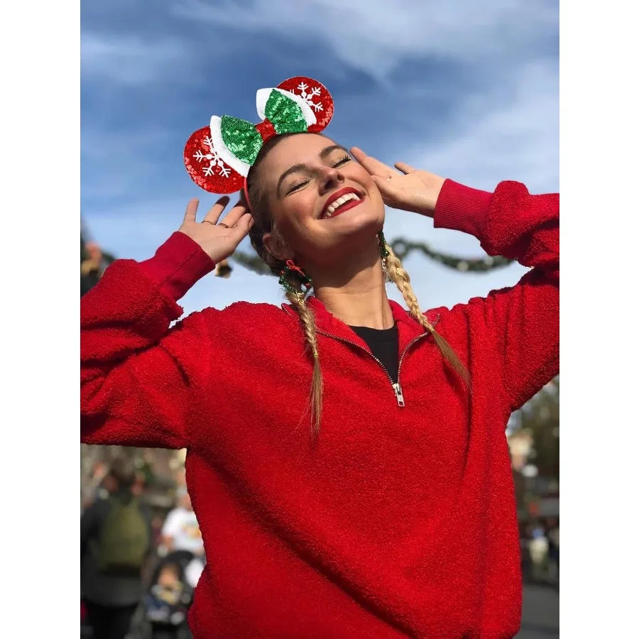 Christmas Mouse Ears Headband With Snowflake Bow Cosplay For Women