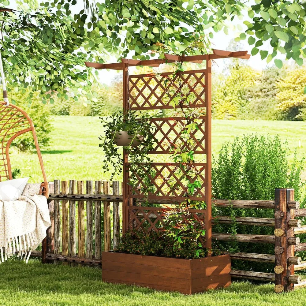 Wood Planter with Trellis, Raised Garden Bed Privacy Screen Planter Box for Climbing Plants, Vines, Vegetables