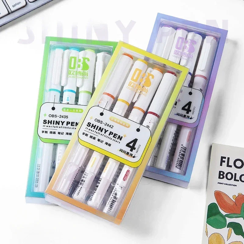 Brush Tip Star Glitter Highlighters Set for Journals