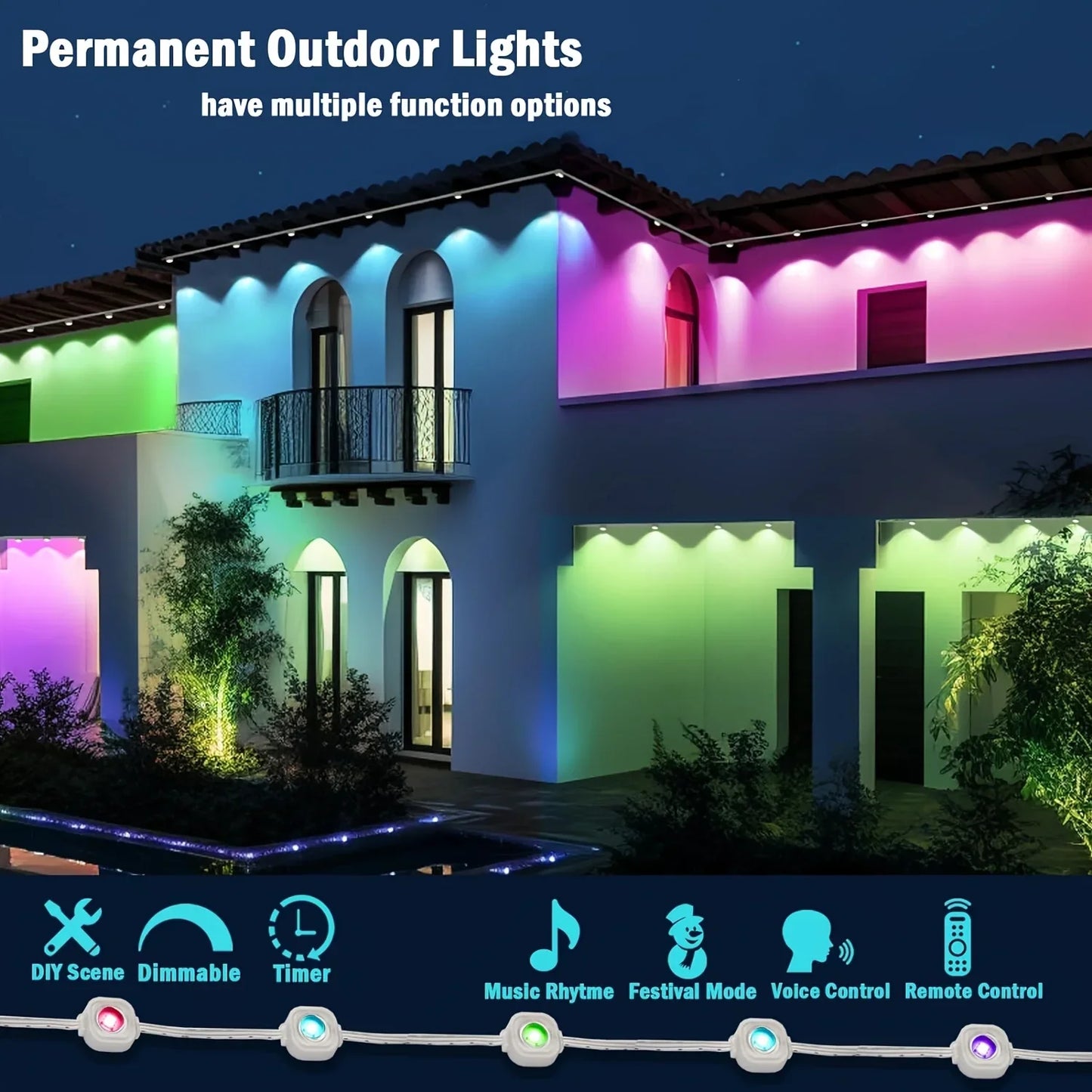 MIMIRGB Eaves Lights Outdoor LED String Strip With Bluetooth
