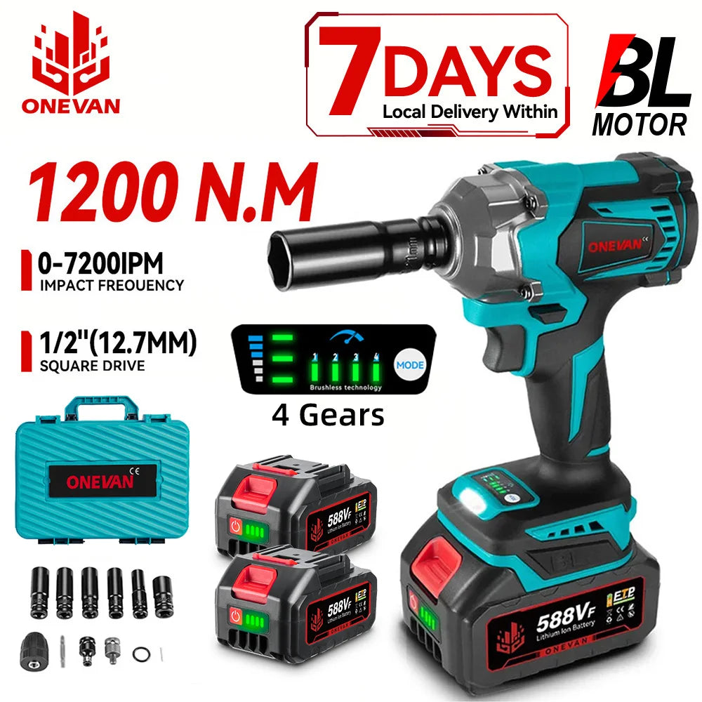 ONEVAN 1200Nm Brushless Cordless Impact Wrench With Makita Battery