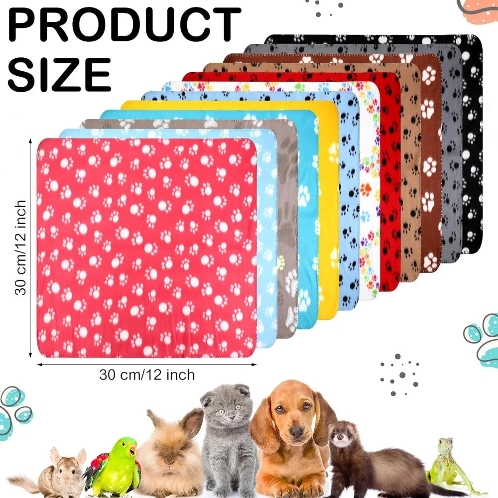 Pet Fleece Blanket Set TwelvePieceSet PawPrintDesigned BeddingMatAssortment For Pets