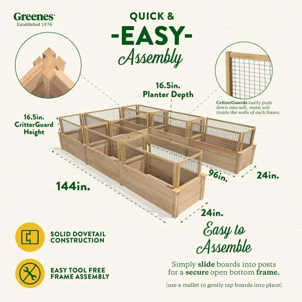 Premium Cedar Raised Garden Bed with Fence System, 8' x 12' x 16.5" U-Shaped Bed