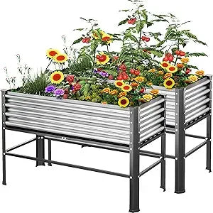 Doniks Raised Garden Bed With Legs Galvanized Outdoor Planting Box 600lb Capacity