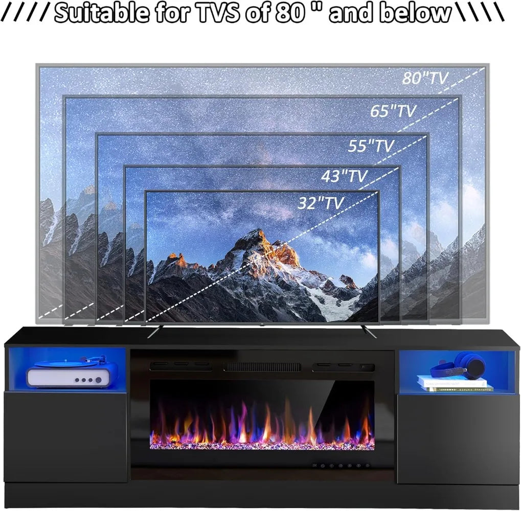 70" Fireplace TV Stand for TVs Up to 80" with 36" Electric Fireplace, TV Console for The Living Room, Entertainment Center