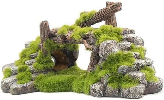 Hign-concerned Moss Rockery Aquarium Decor Wood Landscape Shelter for Fish and Turtles