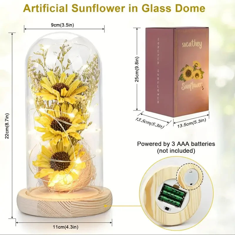 Hign-concerned Sunflower Glass Dome LED Strip Decoration Gift For Mothers Day And Valentines Day