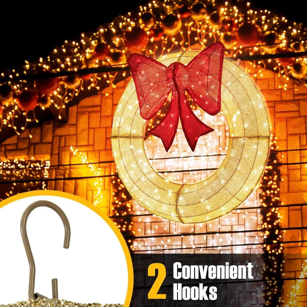 Abunda Prelit Christmas Wreath With 200 LEDs Hanging Hooks Indoor