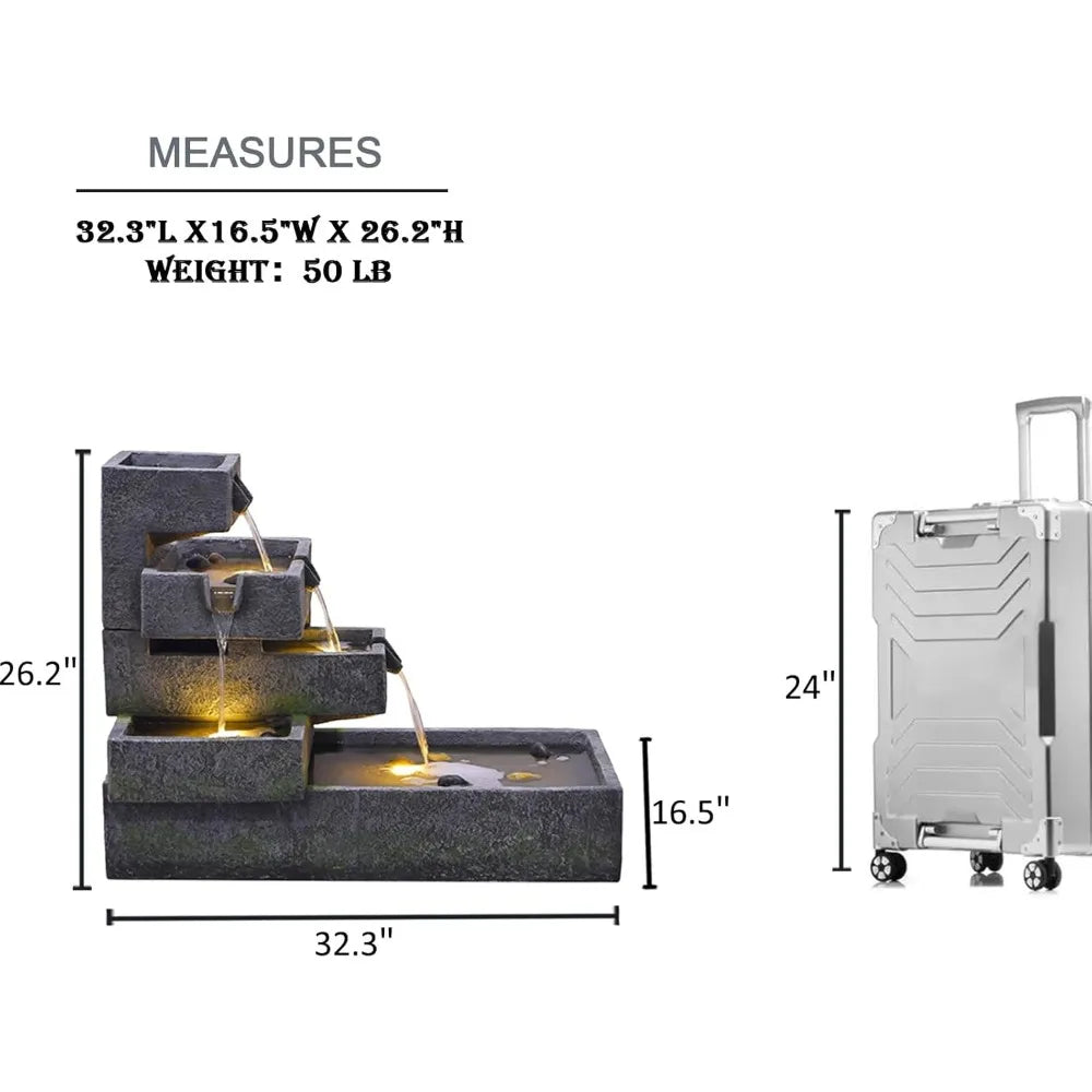 Tankana Tiered Water Fountain Garden Outdoor Indoor Cascade ContemporaryConcrete Artistry