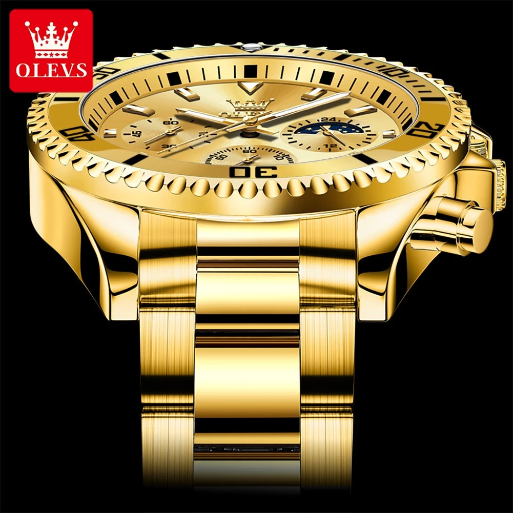 OLEVS Mens Chronograph Moonphase Stainless Steel Watch