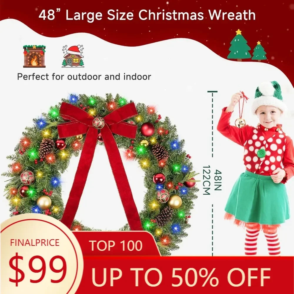 XMSJ Outdoor Christmas Wreath With 200 LED Lights Exterior