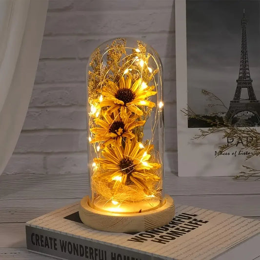 Hign-concerned Sunflower Glass Dome LED Strip Decoration Gift For Mothers Day And Valentines Day