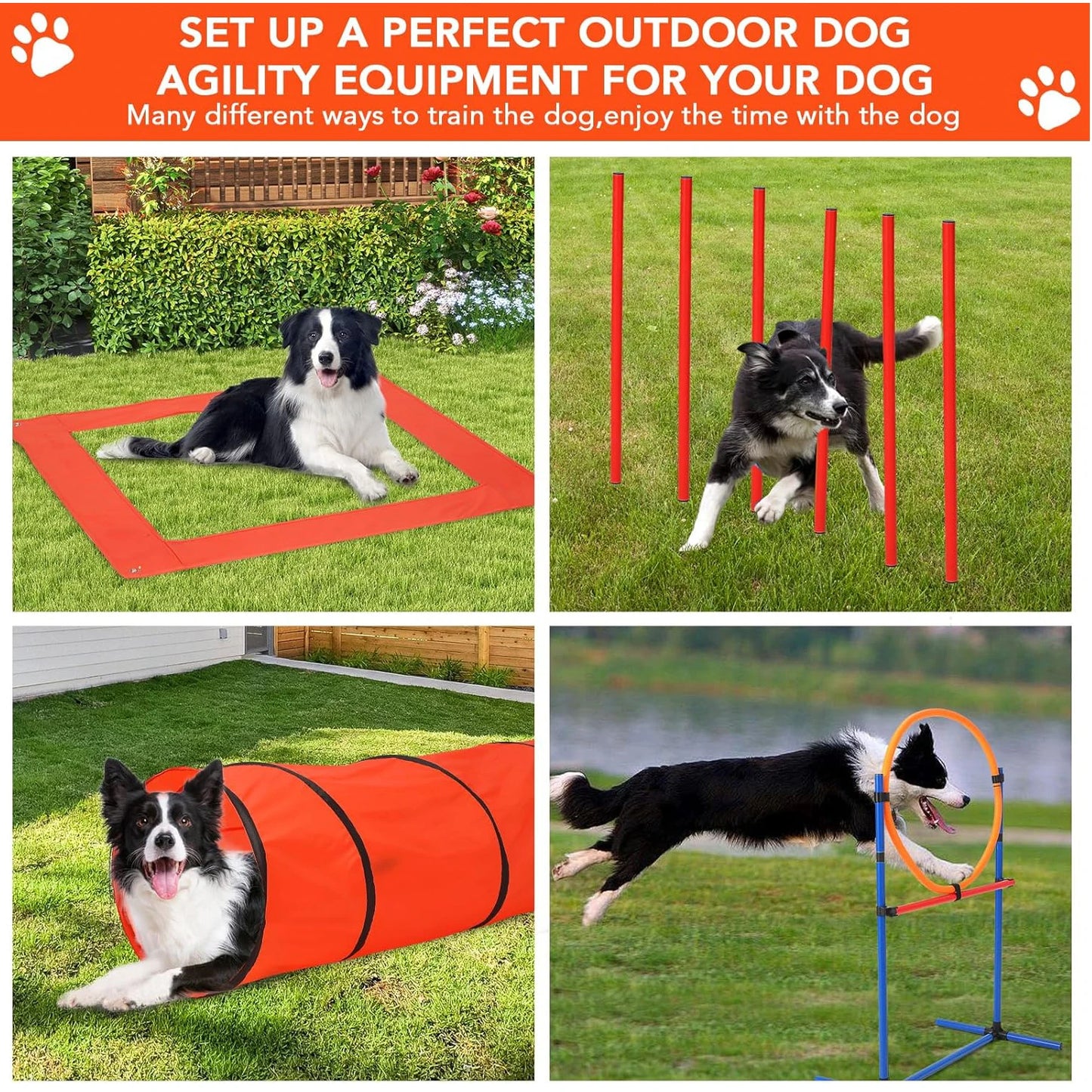 HiMISSH 87Piece Canine Agility Training System Equipment Including Tunnel Obstacles