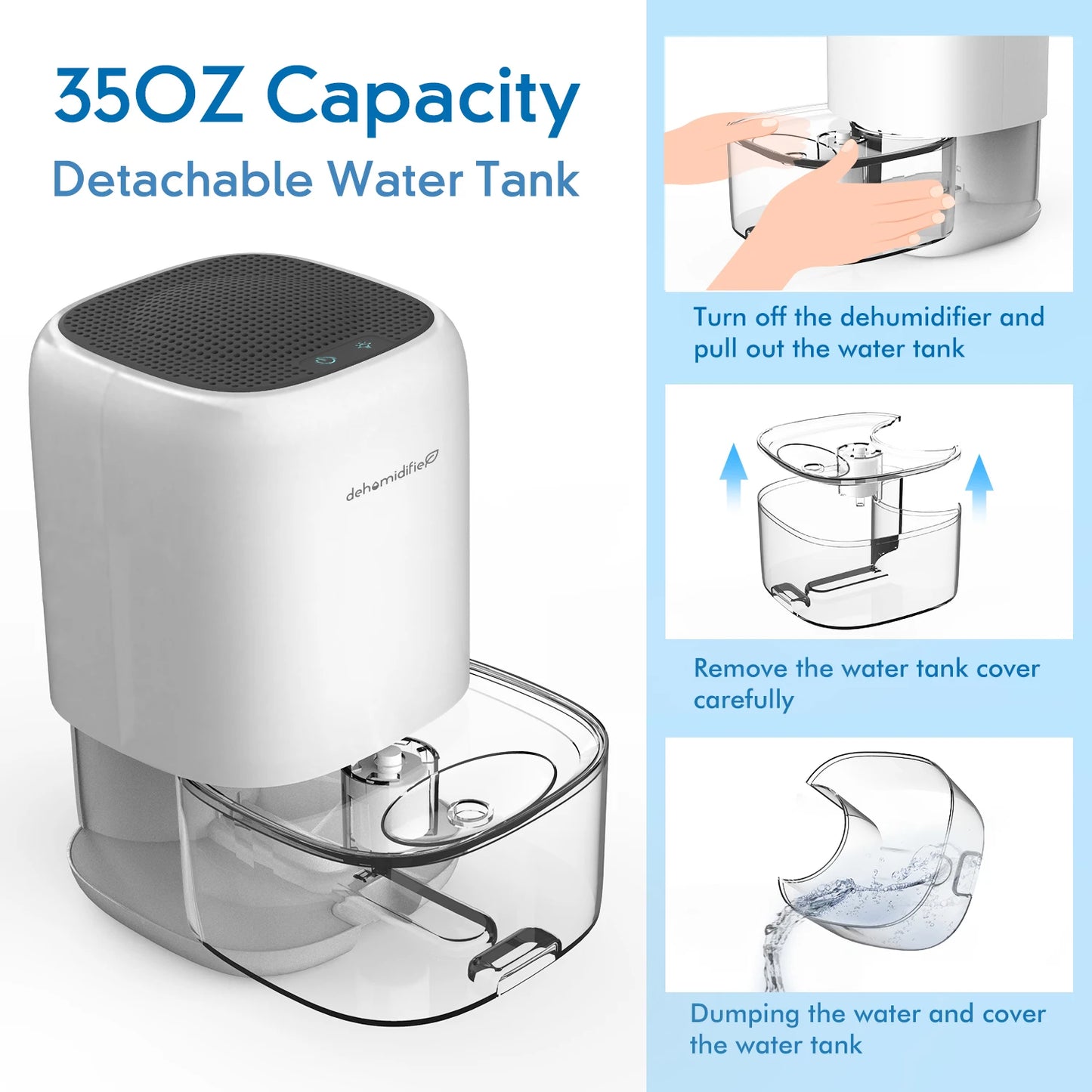 1000ML Air Dehumidifier with Basic Air Filter for Bedroom Home RV 280 sq. ft Mini Dehumidifier Quiet with Auto Shut Off