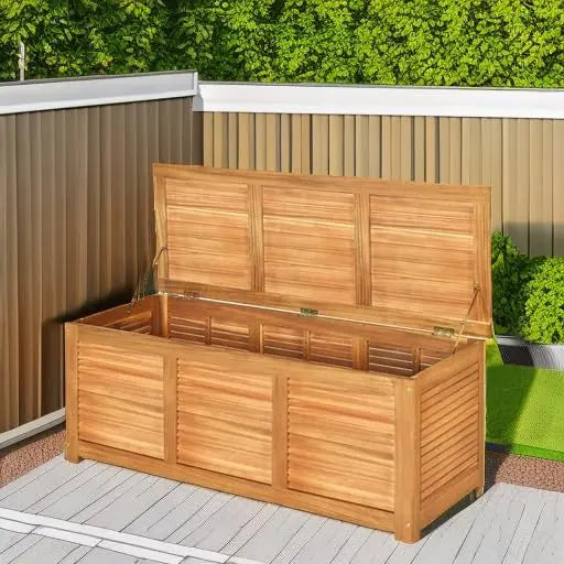 46 Gallon Acacia Wood Deck Box, Garden Backyard Storage Bench, Outdoor Storage Container for Patio Furniture Cushions