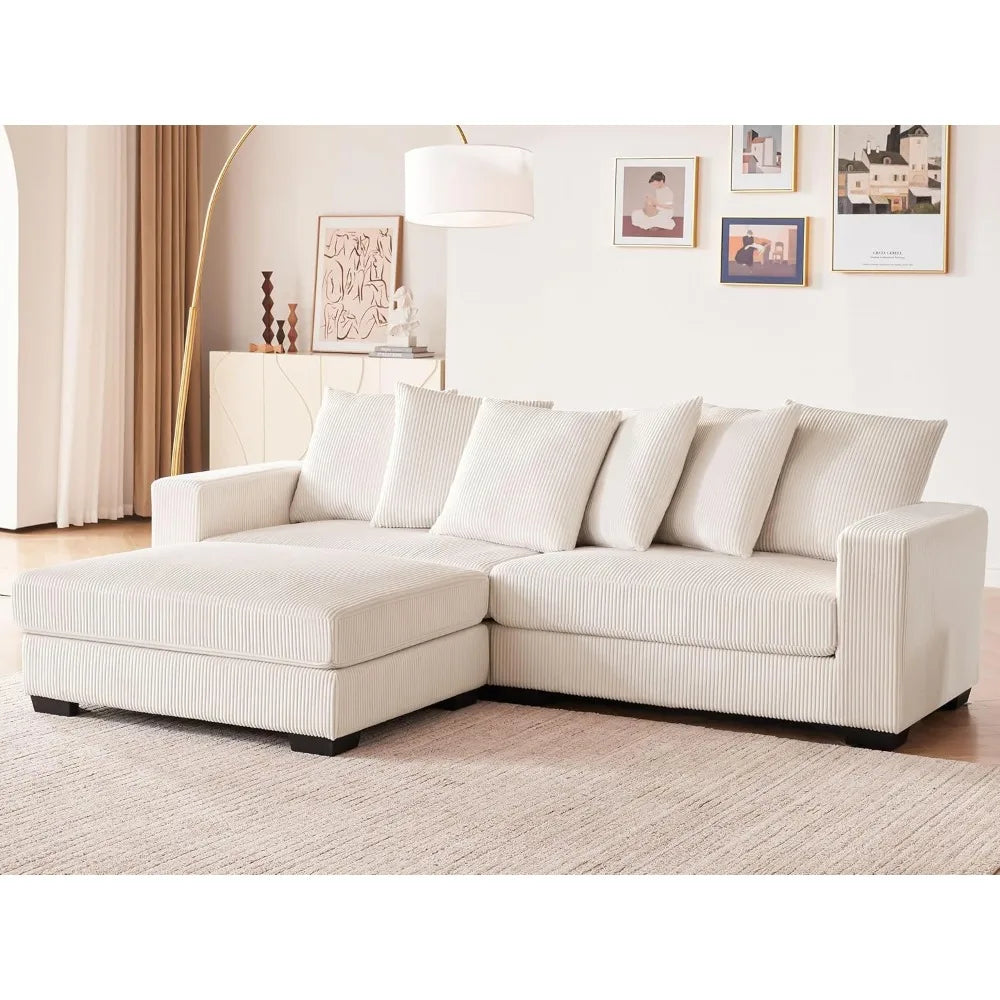 101.6" Deep Seat Modular Sectional Sofa, Comfy Corduroy Sectional Couches for Living Room, L-Shaped Upholstered Cloud Couch with