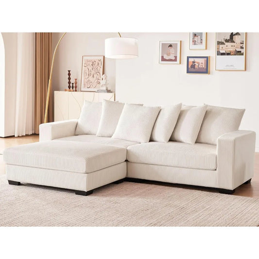 101.6" Deep Seat Modular Sectional Sofa, Comfy Corduroy Sectional Couches for Living Room, L-Shaped Upholstered Cloud Couch with