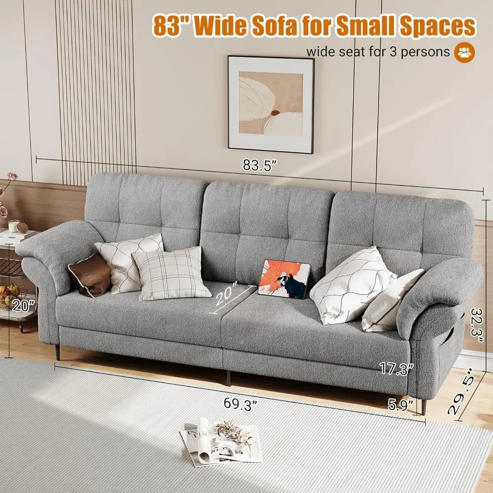 Couches for Living Room, Boneless Couch High-Density Sponge Filled Sofas Cloud Couch for Living Room 83" Wide Sofa, Loveseat Sma