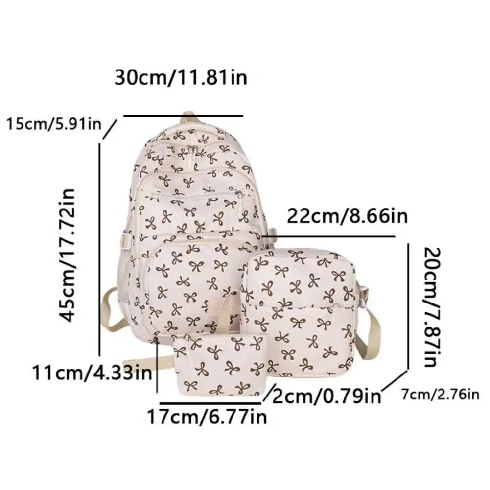 Shunmaii Bow Print Backpack Set With Crossbody Bag Purse