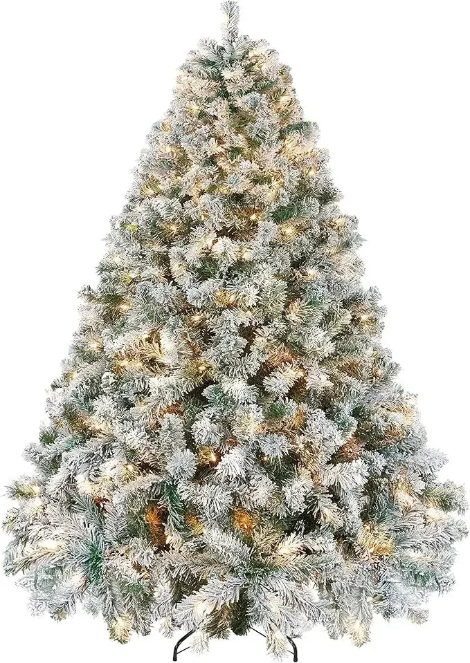 XMSJ Snow Covered Pre-Lit Christmas Tree With Warm White Lights