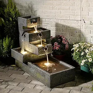 Tankana Tiered Water Fountain Garden Outdoor Indoor Cascade ContemporaryConcrete Artistry