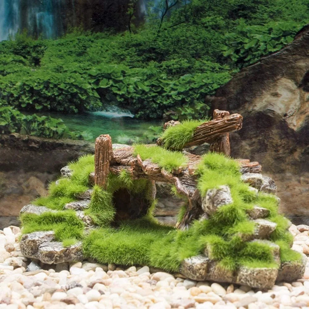 Hign-concerned Moss Rockery Aquarium Decor Wood Landscape Shelter for Fish and Turtles