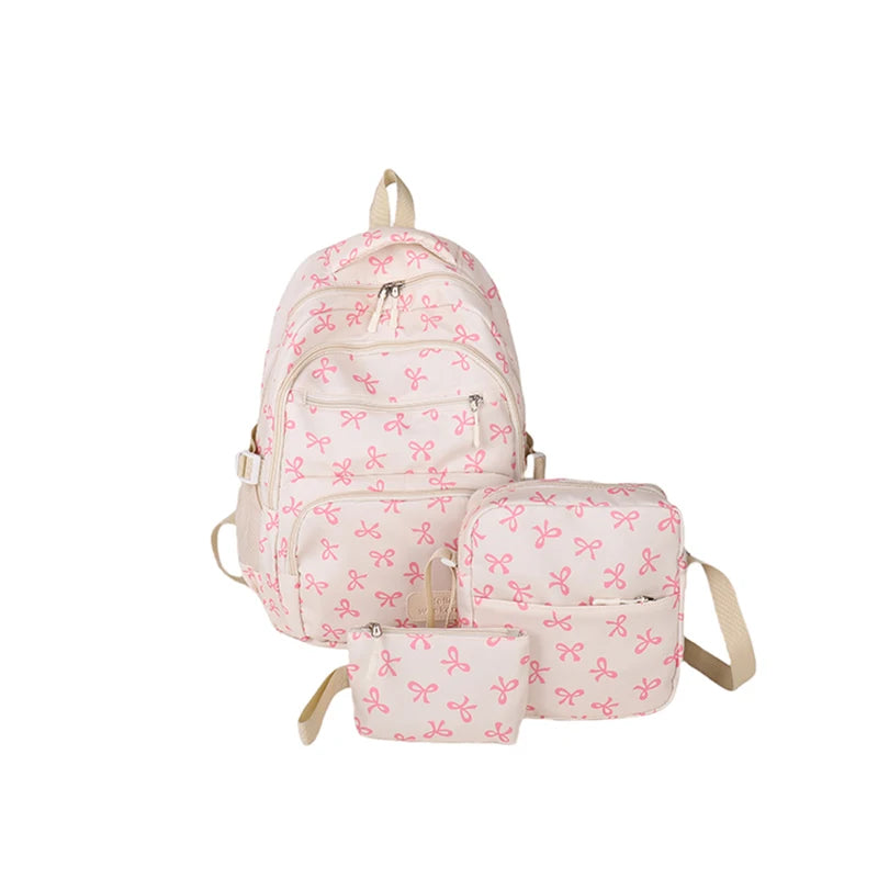 Shunmaii Bow Print Backpack Set With Crossbody Bag Purse