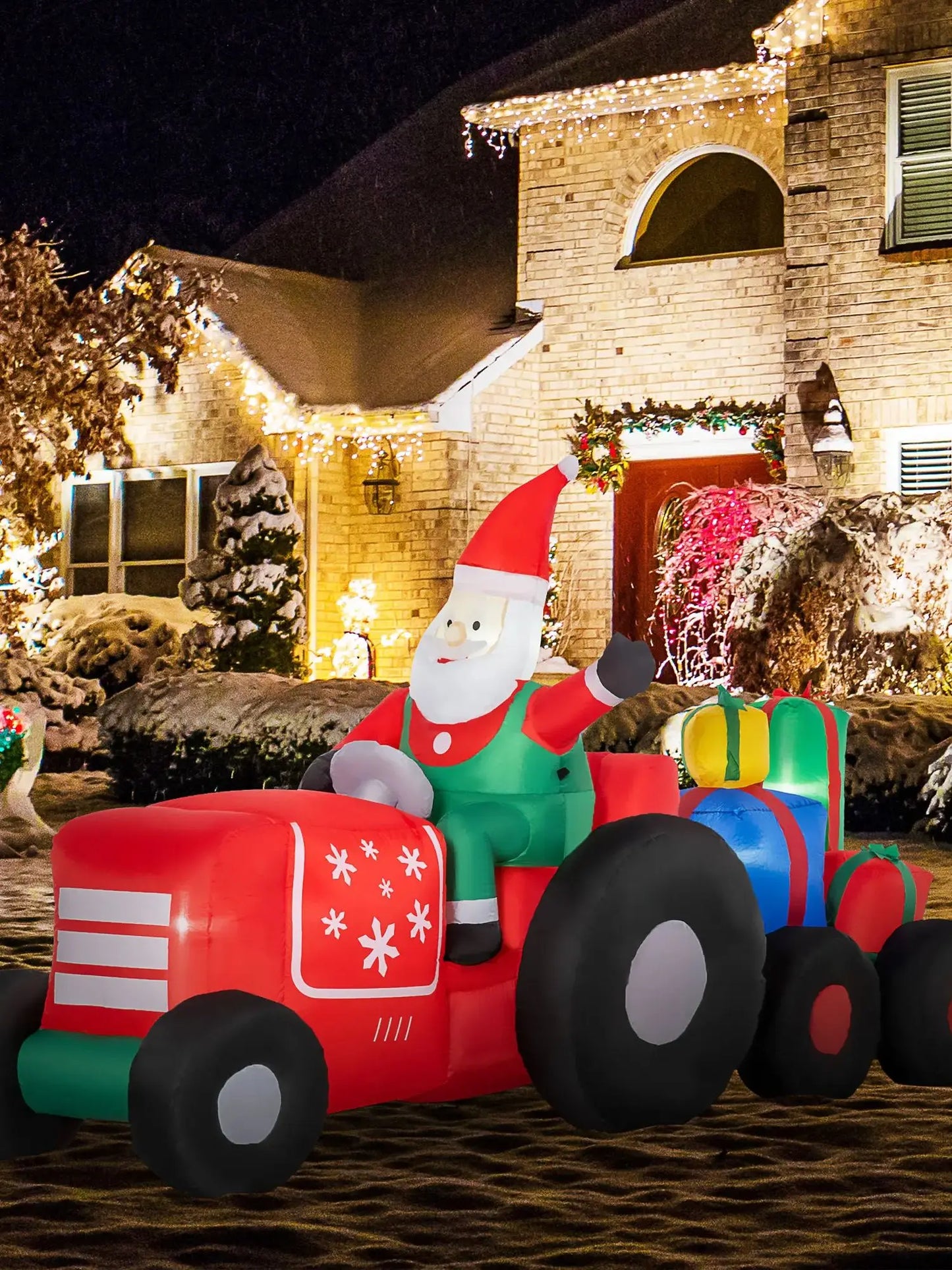 Homcom Christmas Yard Inflatable Santa Fire Truck With Tree LED