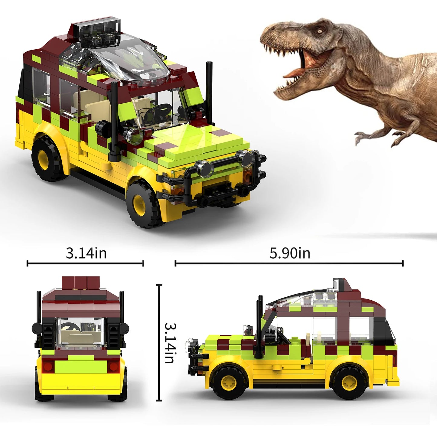 Jurassic Tour Vehicle Building Toys Set, Dinosaur World Off-Road Car Jurassic Movie Brick Toys, Creative Present (309 Pcs)