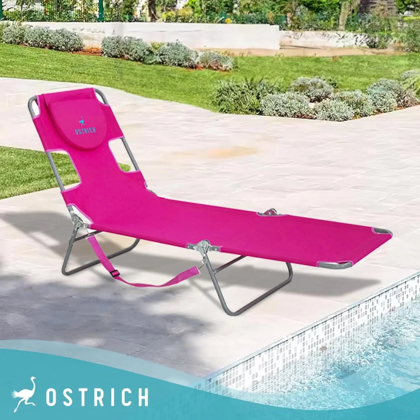 72" x 22" Chaise Lounge Portable Lightweight Reclining Lounger, Outdoor Patio Beach Lawn Camping Pool Tanning Chair, Pink