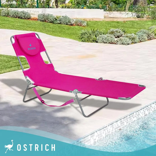 72" x 22" Chaise Lounge Portable Lightweight Reclining Lounger, Outdoor Patio Beach Lawn Camping Pool Tanning Chair, Pink