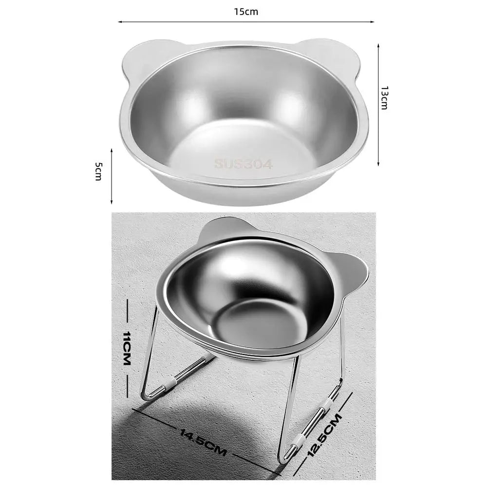 Hign-concerned Raised Cat Bowls Tilted Neck Guard ExtendedDurable StainlessSteel ShatterResistant