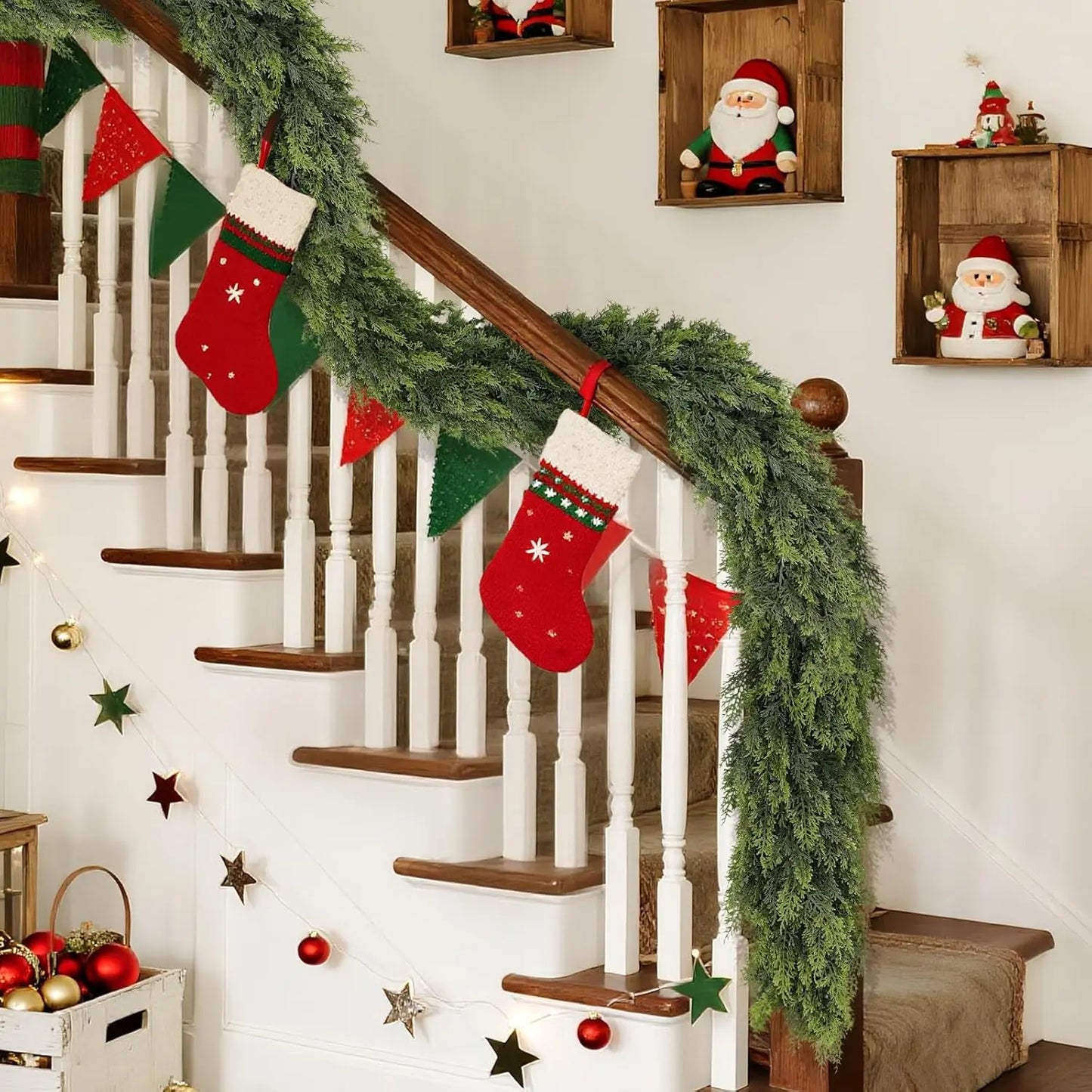 XMSJ Real Touch Cedar Garland Indoor Christmas Greenery