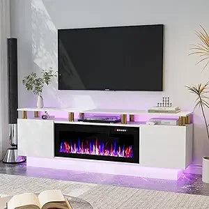Fireplace TV Stand with 36" Fireplace, 70 Inch Black Fire Place TV Stands for Living Room, Modern Electric Fireplace TV Stand wi
