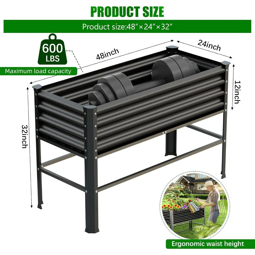 Doniks Raised Garden Bed With Legs Galvanized Outdoor Planting Box 600lb Capacity