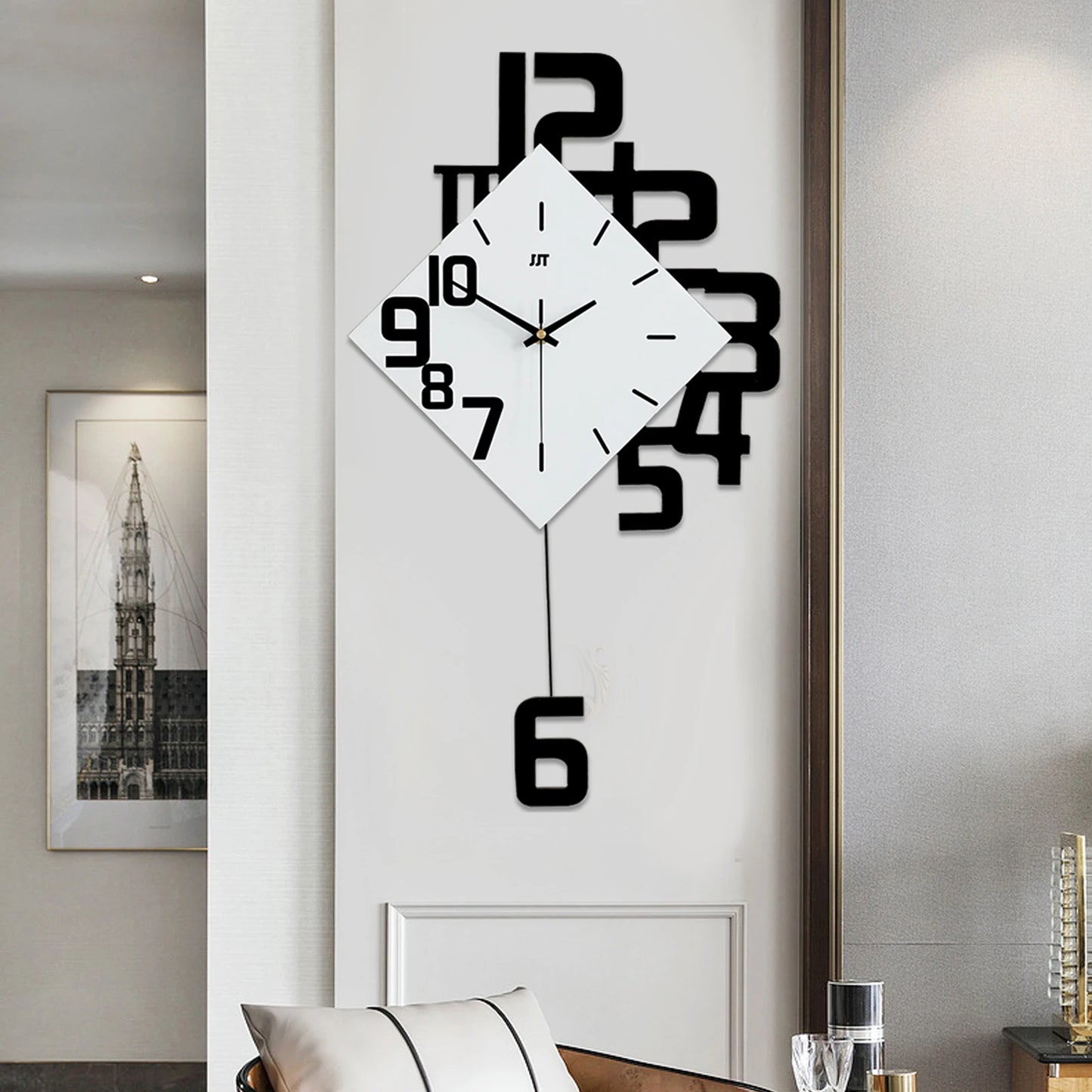 Swing Wall Clock Modern Design Silent Quartz Watches Creative Home Living Room Decoration  34*63cm
