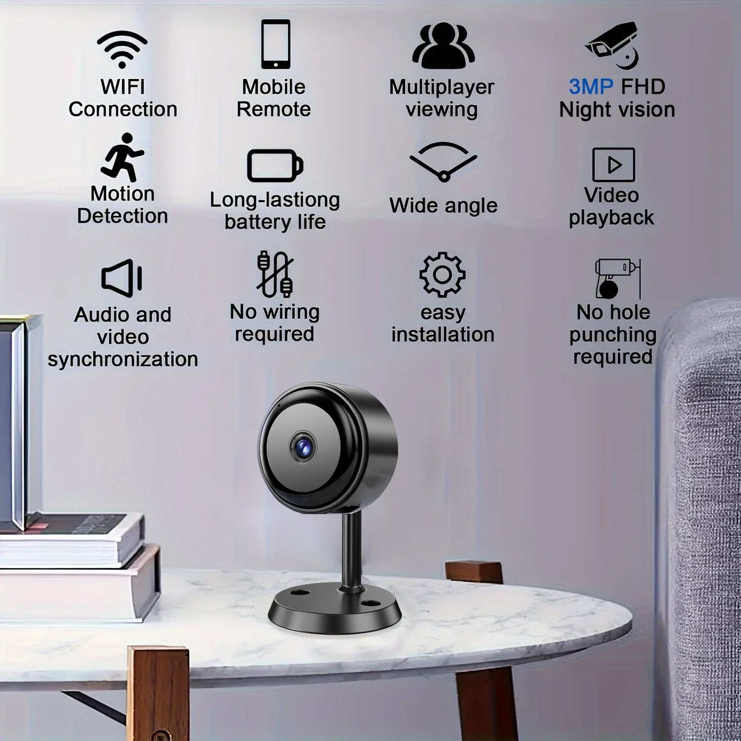 2K/3MP Mini wireless FHD camera - night vision, motion detection alarm, 1080P surveillance camera, remote monitoring,