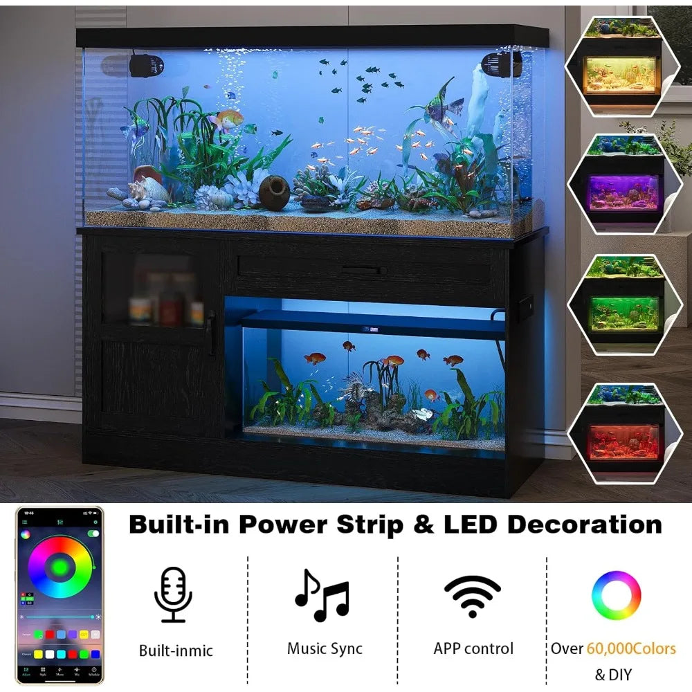 55 Gallon Fish Tank Stand, Fish Tank with Stand 55-75 Gallon, Aquarium Stand 55 Gallon with Drawer, Reptile Tank Stand with Powe