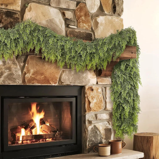 XMSJ Real Touch Cedar Garland Indoor Christmas Greenery