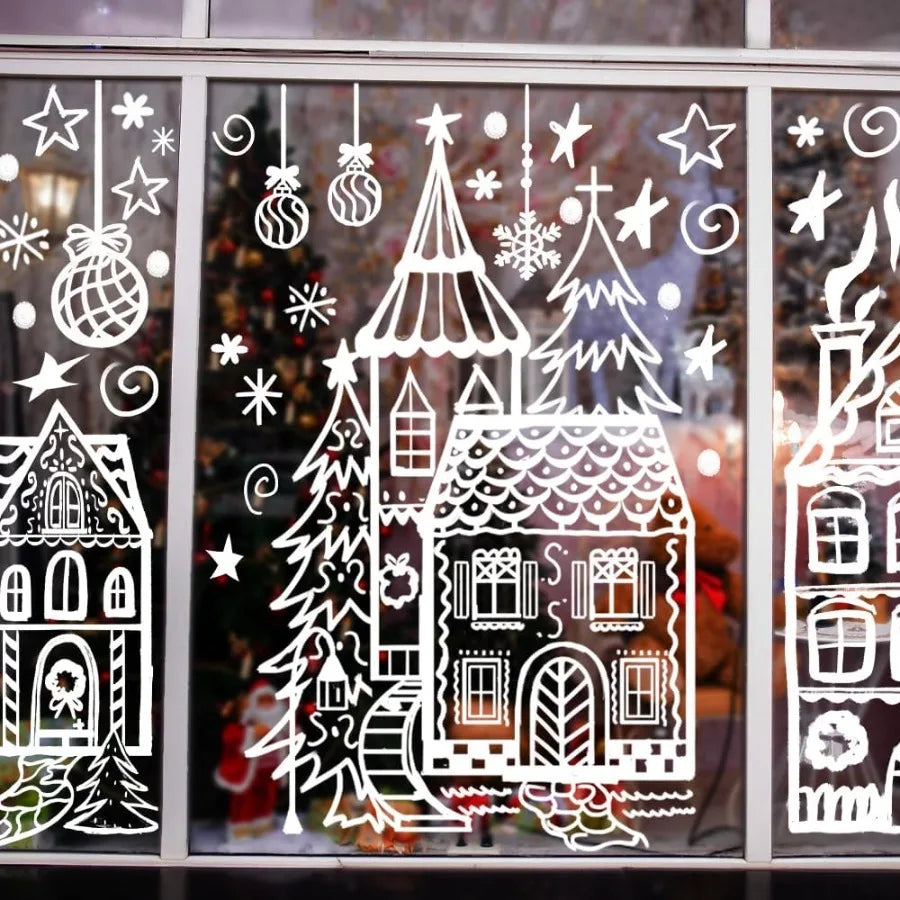 Christmas Window Stickers For Glass Decoration Snowman Snowflake Clings 4 Sheets