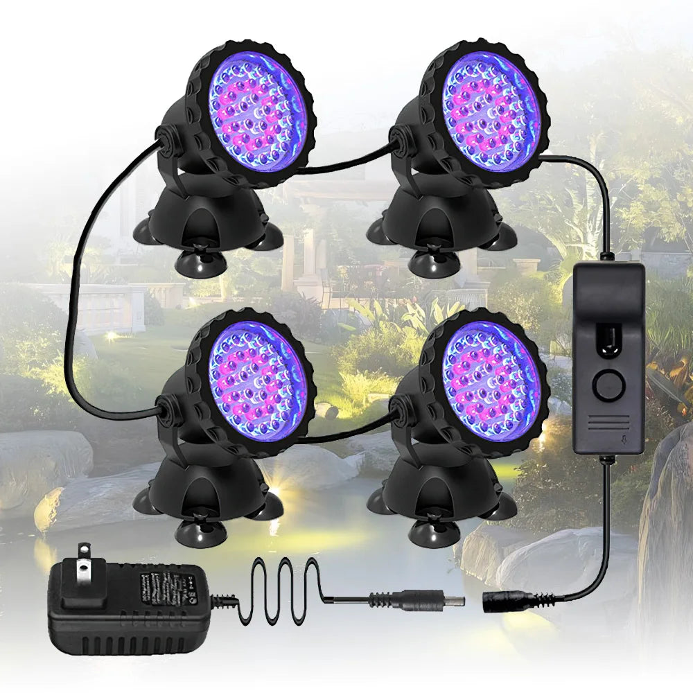 36LEDs RGB Underwater Spotlight 12V IP68 Waterproof Fountain Fish Tank Swimming Pool Pond Aquarium Garden Lamp